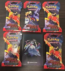 Pokemon Destined Rivals Sleeved Booster Packs Lot (X5) & Pokemon Mega Post Cards - Image 1