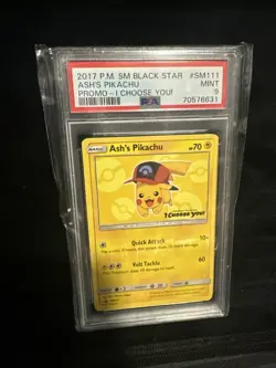 PSA 9 Ash's Pikachu SM111 Black Star Promo Pokemon Card 2017 I Choose You! Mint - Image 1