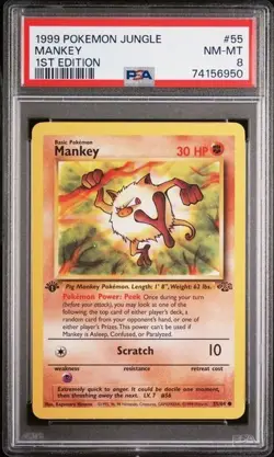 1999 Pokemon Jungle 1st Edition Mankey 55/64 PSA 8 NM-MT - Image 1