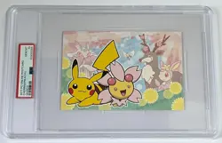 PSA 10 POKEMON CENTER ONLINE MONTHLY POSTCARD PIKACHU/CHERRIM MARCH 2017 POP 3 - Image 1