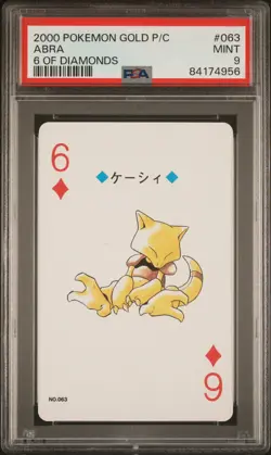 Pokemon Gold Poker Playing Card Abra 6 of Diamonds #063 PSA 9 Mint - Image 1