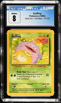 Pokemon 1999 Koffing 051/102 Base Set Unlimited CGC 8 - Image 1