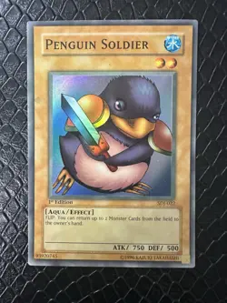 YuGiOh - Penguin Soldier - Super Rare SDJ-022 1st Edition LP (Faded) - Image 1