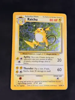Raichu 14/102 Original Holo Rare Base Set Pokemon Card 1999 WOTC TCG MP - Image 1
