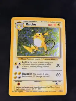Raichu 14/102 Original Holo Rare Base Set Pokemon Card 1999 WOTC TCG MP - Image 2