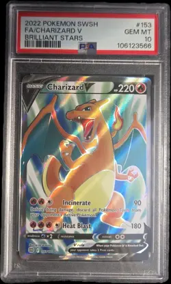 Pokemon Brilliant Stars Charizard v Full Art Card 153/172 Ultra Rare PSA 10 - Image 1