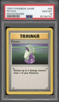 1999 Pokemon Game Shadowless Base Set Potion 94/102 PSA 10 GEM MINT - Image 1