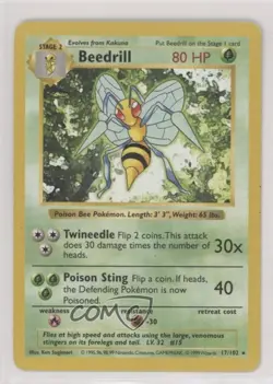 Beedrill Shadowless Pokemon Base Set #17 1999 10j2 - Image 1