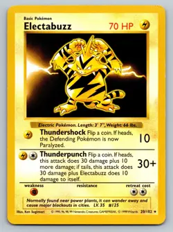 Pokemon TCG Electabuzz Base Set 20/102 Regular Shadowless Rare - MP - Image 1