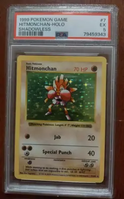 1999 Pokemon Base Set Hitmonchan Shadowless Holo PSA 5 #7 - Image 1
