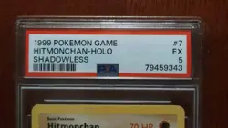 1999 Pokemon Base Set Hitmonchan Shadowless Holo PSA 5 #7 - Image 4