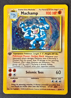 Pokemon WOTC Card - Machamp - Base Set - Cosmos Holo Rare - 8/102 - MP-HP - Image 1