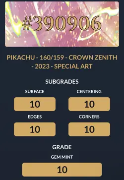 Pikachu 160/159 Crown Zenith Special Art Pokemon Card - ACE 10 Perfect Subgrades - Image 2