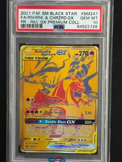 Reshiram & Charizard GX Sun & Moon SM247 Holo Promo Card - PSA 10 GEM MINT - Image 1