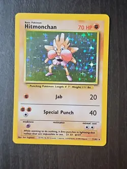Pokemon TCG Hitmonchan Base Set, Holo Unlimited Rare Card 7/102 - Image 1
