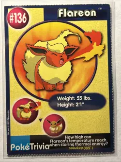 Flareon #136 Pokemon TCG Burger King Promo PokeTrivia Trading Card Vintage LP - Image 1