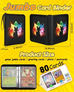 Jumbo Card Binder 80 Pockets, Trading Card Album Folder, Zippered, Colorful Fox - Image 2