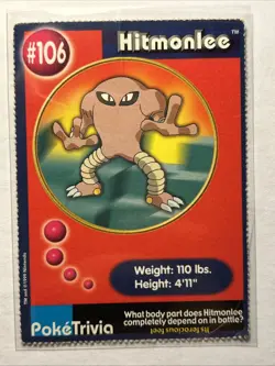 Hitmonlee #106 Pokemon TCG Burger King Promo PokeTrivia Trading Card Vintage MP - Image 1
