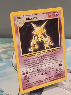 Alakazam 1/102 Holo Rare Base Set Pokemon Card Heavy Play/Damaged - Image 2