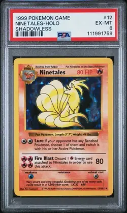 1999 Vintage Pokemon Card Ninetales Holo Shadowless #12 PSA 6 - Image 1