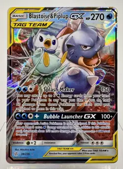 2019 Pokemon Sun & Moon Blastoise Piplup GX Cosmic Eclipse #38/236 - Image 1