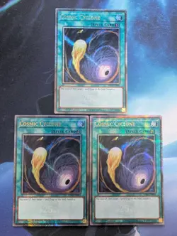 YuGiOh! Cosmic Cyclone RA02-EN061 Quarter Century Rare x 3 PLAYSET 1st Ed - Image 1