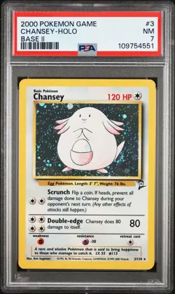 PSA 7 Chansey 3/130 HOLO Base Set 2 WOTC 2000 Pokemon Card NM - Image 1