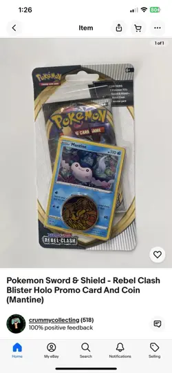Pokemon Sword & Shield - Rebel Clash Blister Holo Promo Card And Coin (Mantine) - Image 1