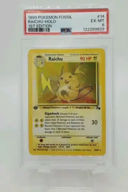 1999 Fossil Raichu Holo 1st Edition PSA 6 EX-MT Pokemon TCG Graded Card - Image 1