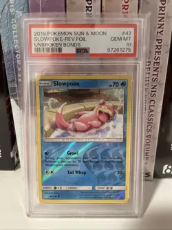 2019 Pokemon Sun & Moon Slowpoke Reverse Holo 42/214 Unbroken Bonds PSA 10 - Image 2