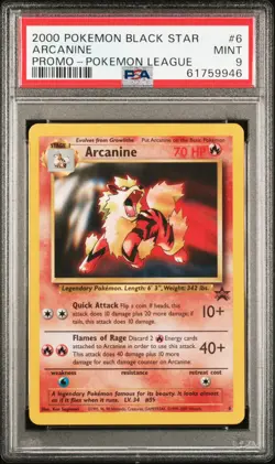 PSA 9! ARCANINE #6 Pokemon 2000 Promo Pokemon League Black Star - Image 1