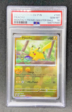 2024 POKEMON INDONESIAN SV-P PROMO #120 PIKACHU MONTHLY PROMO-MASTER BALL PSA 10 - Image 1
