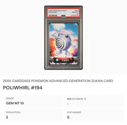 PSA 10 GEM MINT Poliwhirl #194 Carddass Zukan Advanced Gen. Bandai Pokemon POP 3 - Image 2