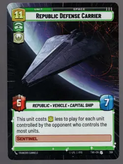 Star Wars Unlimited TotR Hyperspace Card TWI369 Republic Defense Carrier - Image 1