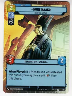 Star Wars Unlimited TotR Hyperspace Card TWI304 Rune Haako - Image 1