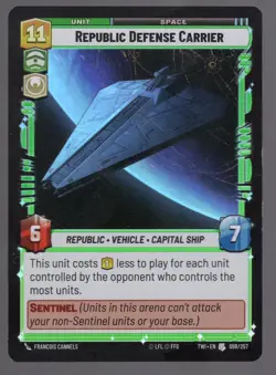 Star Wars Unlimited TotR Foil Card TWI098 Republic Defense Carrier - Image 1