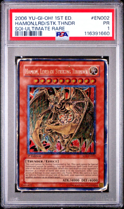 PSA 1 1ST EDITION ULTIMATE RARE Hamon Lord of Striking Thunder SOI-EN002 YUGIOH - Image 1