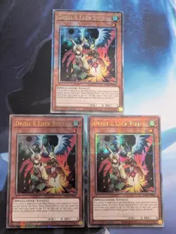 YuGiOh! Droll & Lock Bird RA02-EN006 Quarter Century Rare x 3 PLAYSET 1st Ed - Image 1