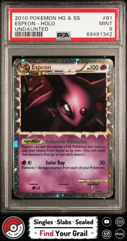PSA 9 MINT Espeon Prime #81 2010 Pokemon Heartgold & Soulsilver Undaunted - Image 1