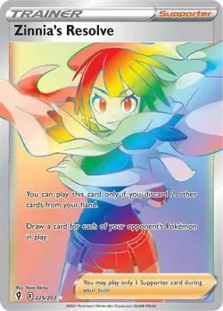 NM-Mint Zinnia's Resolve - 225/203 - Secret Rare Pokemon Evolving Skies - Image 1