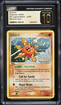 CGC Pristine 10 Solrock Reverse Holo Rare EX Legend Maker 2006 Pokemon Card #25 - Image 1