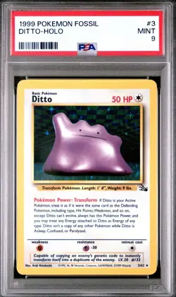 1999 Pokémon Fossil Ditto #3 English Holo Rare 3/62 - PSA 9 MINT GRADED CARD - Image 2