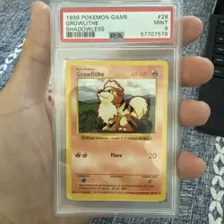 PSA 9 MINT Growlithe Shadowless #28 1999 Base Set Pokemon Card - Image 1