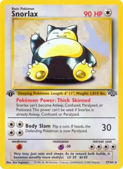 Pokemon Snorlax (27) LP 1st Edition Normal Jungle - Image 1