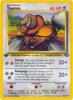 Pokemon Tauros NM 1st Edition Normal Jungle - Image 1