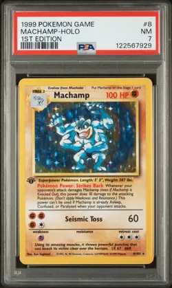 Machamp Holo 1st Edition 1999 Base Set 8/102 PSA 7 Pokemon Card TCG - Image 1