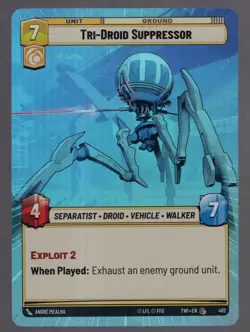 Star Wars Unlimited TotR Foil Hyperspace Card TWI482 Tri-Droid Suppressor - Image 1