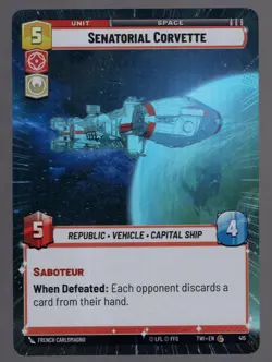 Star Wars Unlimited TotR Foil Hyperspace Card TWI415 Senatorial Corvette - Image 1