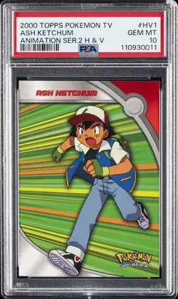 2000 TOPPS POKEMON TV ANIMATION SER 2 HEROES & VILLAINS #HV1 ASH KETCHUM PSA 10 - Image 1