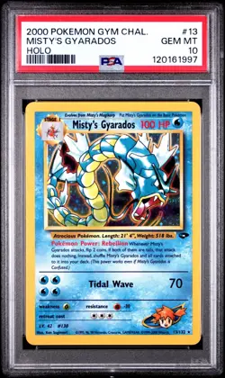 PSA 10 GEM MT Misty's Gyarados Holo Gym Challenge Unlimited Pokemon Card 13/132 - Image 1
